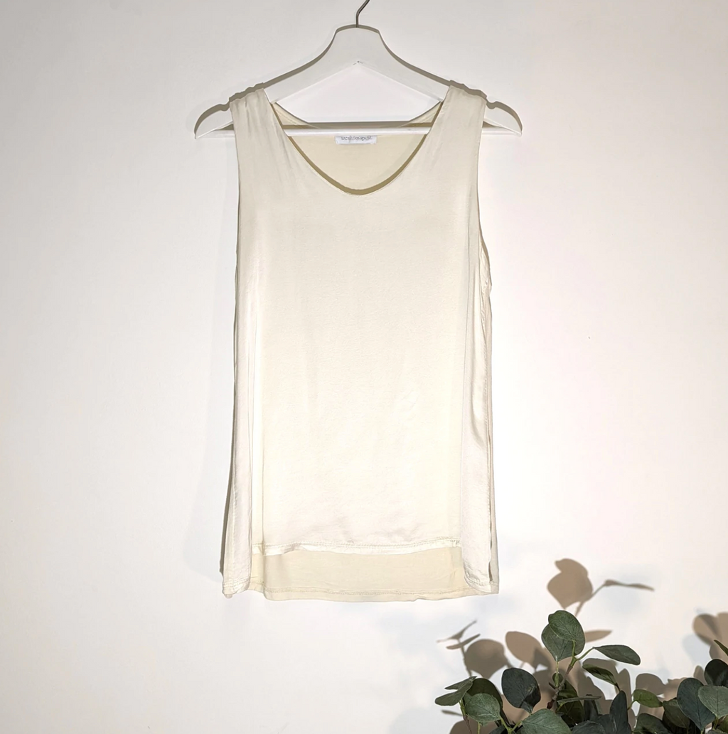 Cream satin front v neck top 