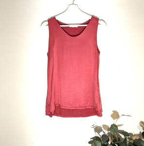 raspberry pink satin front v neck top