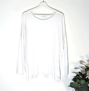 white super soft cotton long sleeve top with silver trim