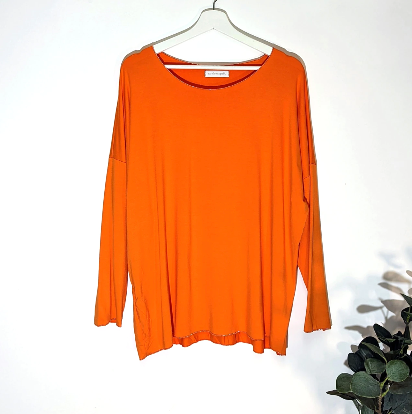 Orange super soft long sleeve cotton top with silver trim