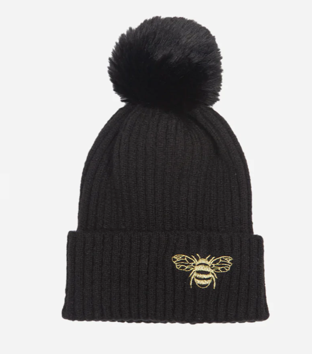 Faux Fur Pop Pom Bee Hat