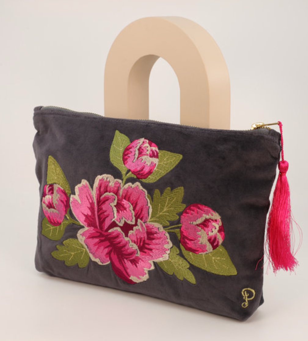 Velvet Zip Pouch - Peony