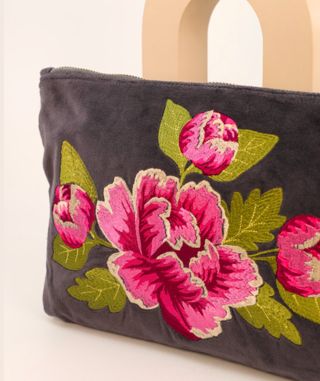 Velvet Zip Pouch - Peony