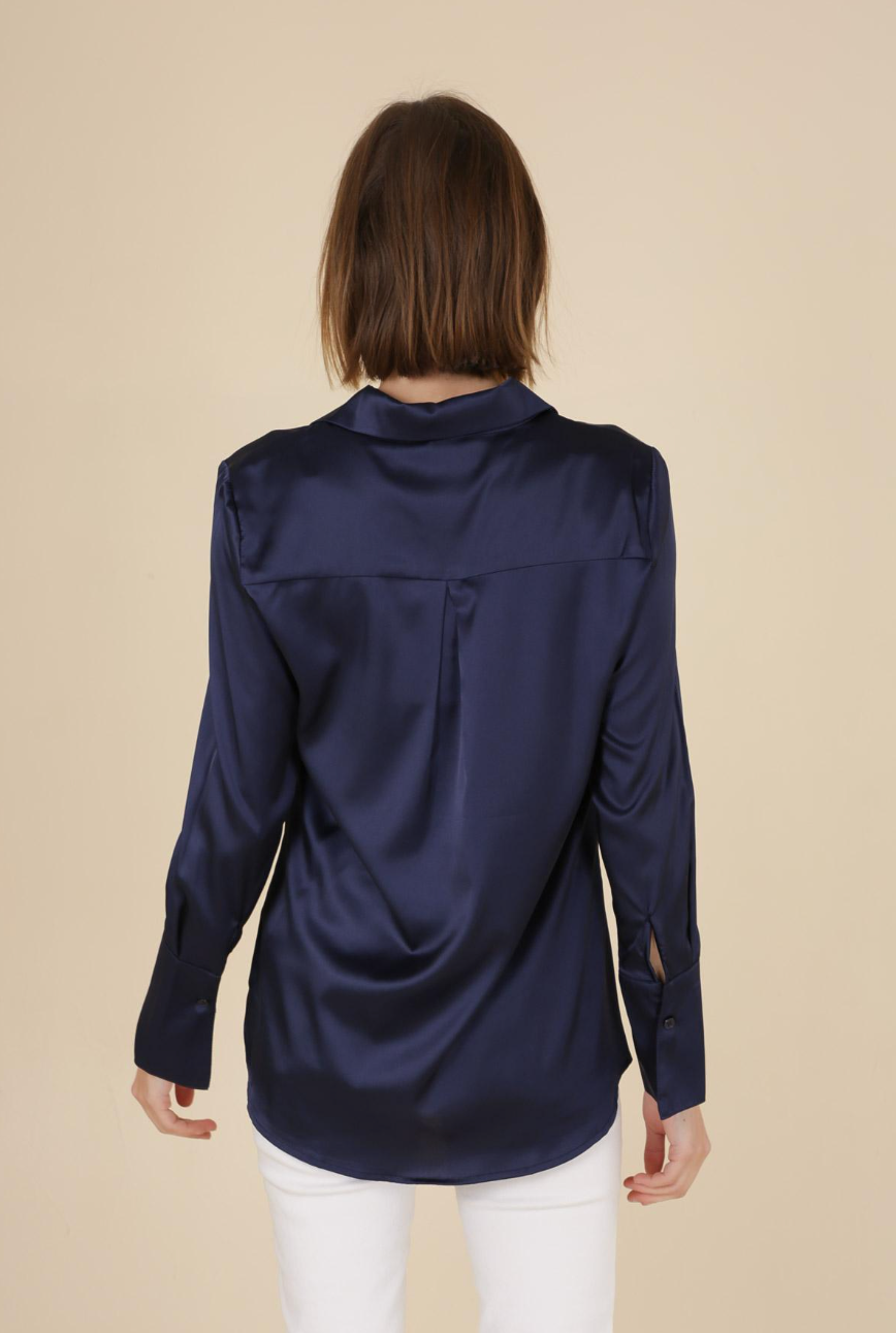 Long Sleeve Satin Shirt - Navy