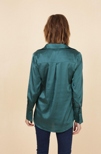 Long Sleeve Satin Shirt - Teal Green