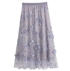Tulle Maxi Skirt With Floral Detail
