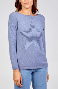 Ribbed Star Jumper - Denim Blue