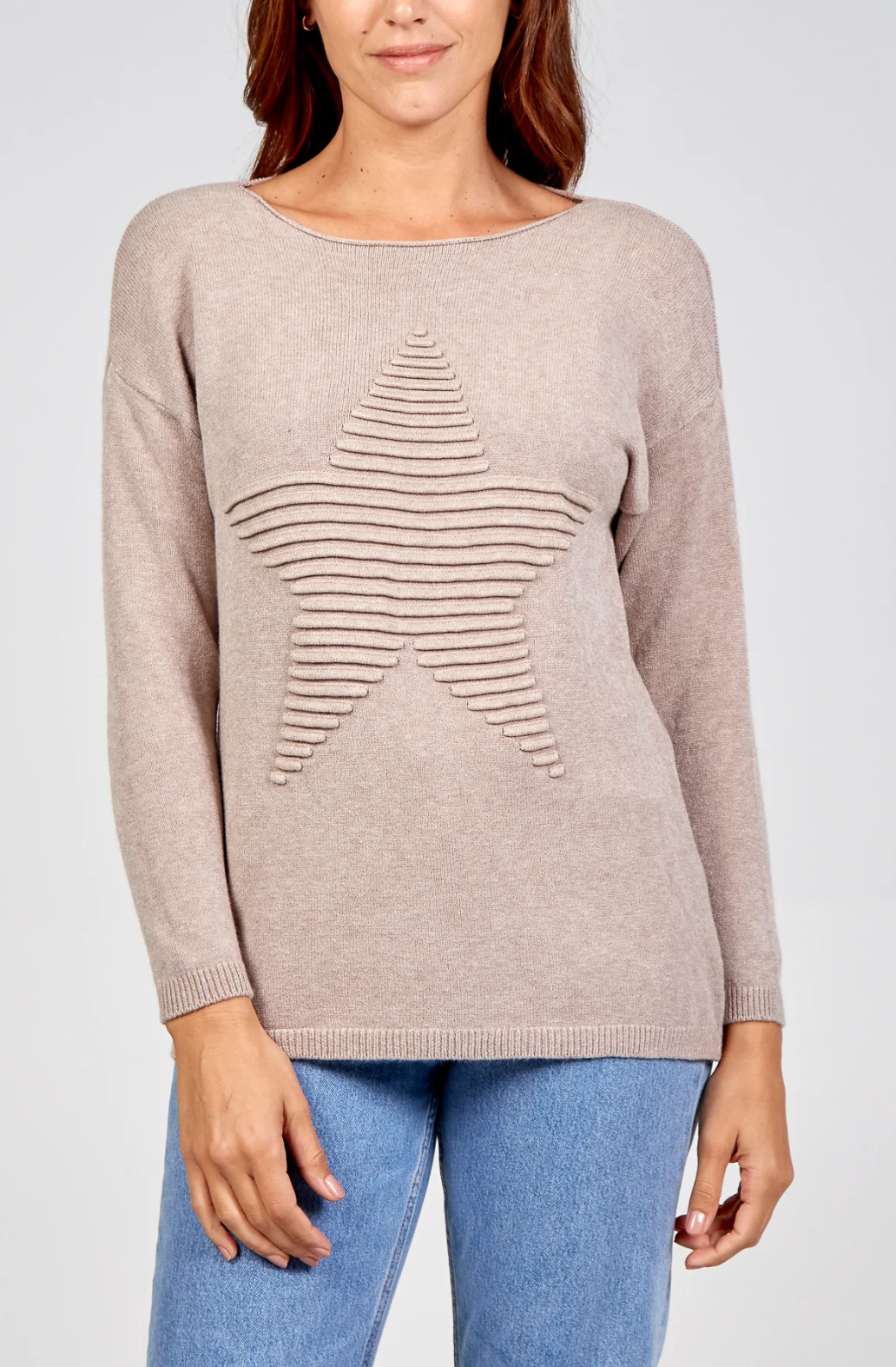 Ribbed Star Jumper - Mocha