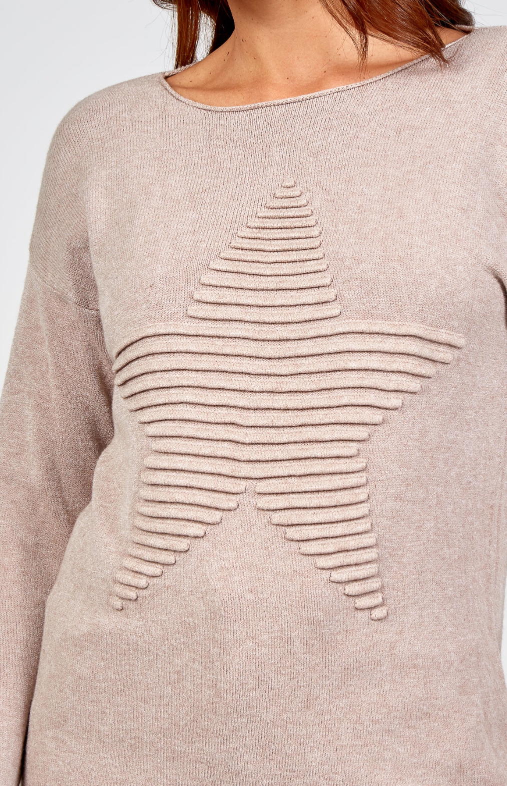 Ribbed Star Jumper - Mocha