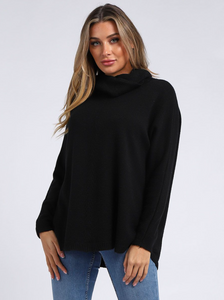 black cowl neck jumper with side button detail