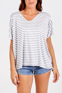 V-Neck Striped T-Shirt - Grey