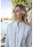 off white cotton summer broderie shirt with frills 