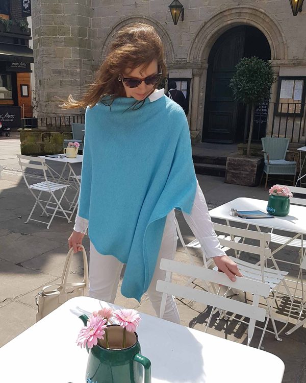 Duck egg blue cashmere blend poncho