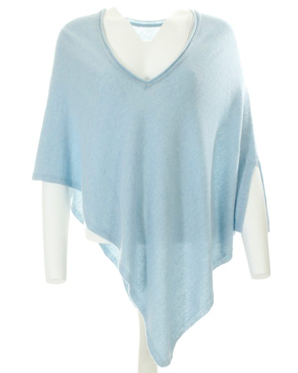 Light blue cashmere blend v neck poncho 