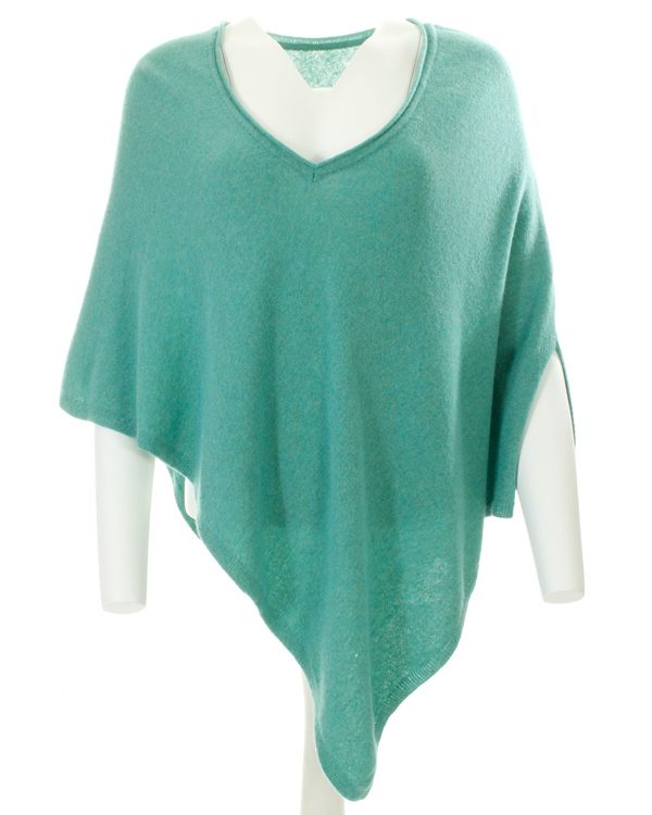 Green cashmere blend v neck poncho