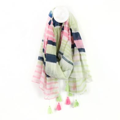 A mint, pink and grey tassel summer scarf