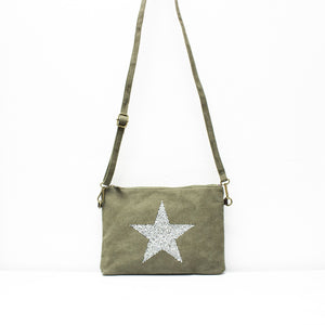 Star Canvas Clutch With Detachable Strap