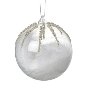 Feathers in bauble with silver crystal detail on top