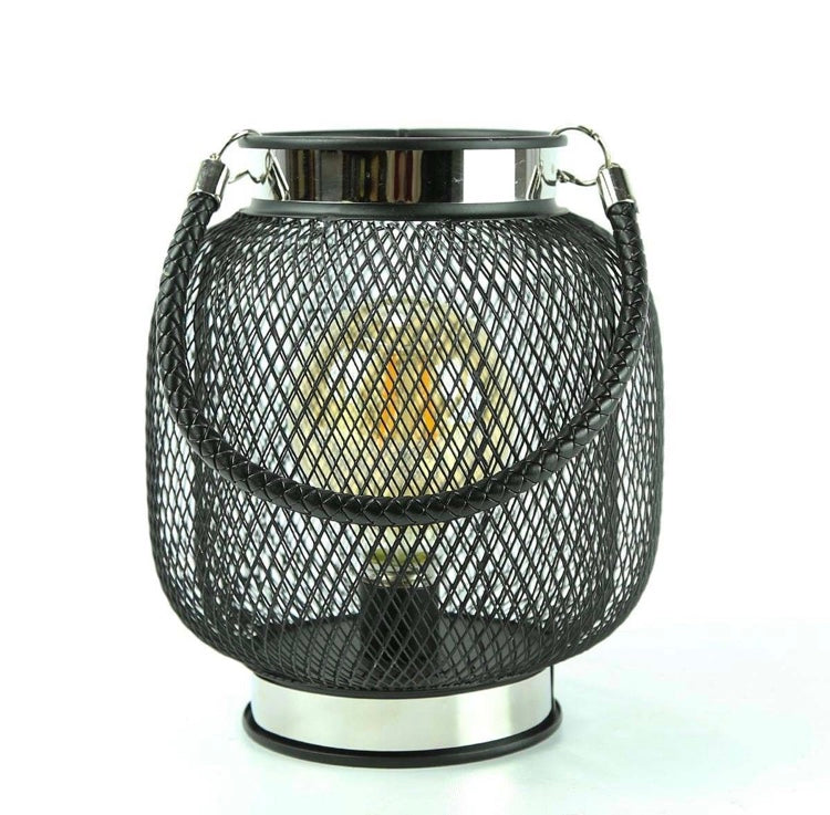 Wire Mesh Lantern With Filament Effect LED Bulb