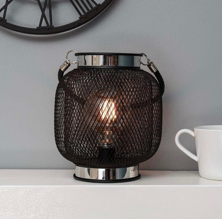 Wire Mesh Lantern With Filament Effect LED Bulb