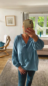 Cotton Cheesecloth Drawstring Tunic Top