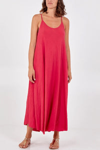 Hot pink strappy cheesecloth maxi dress 
