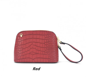 Red croc print small bag with wristlet and shoulder strap