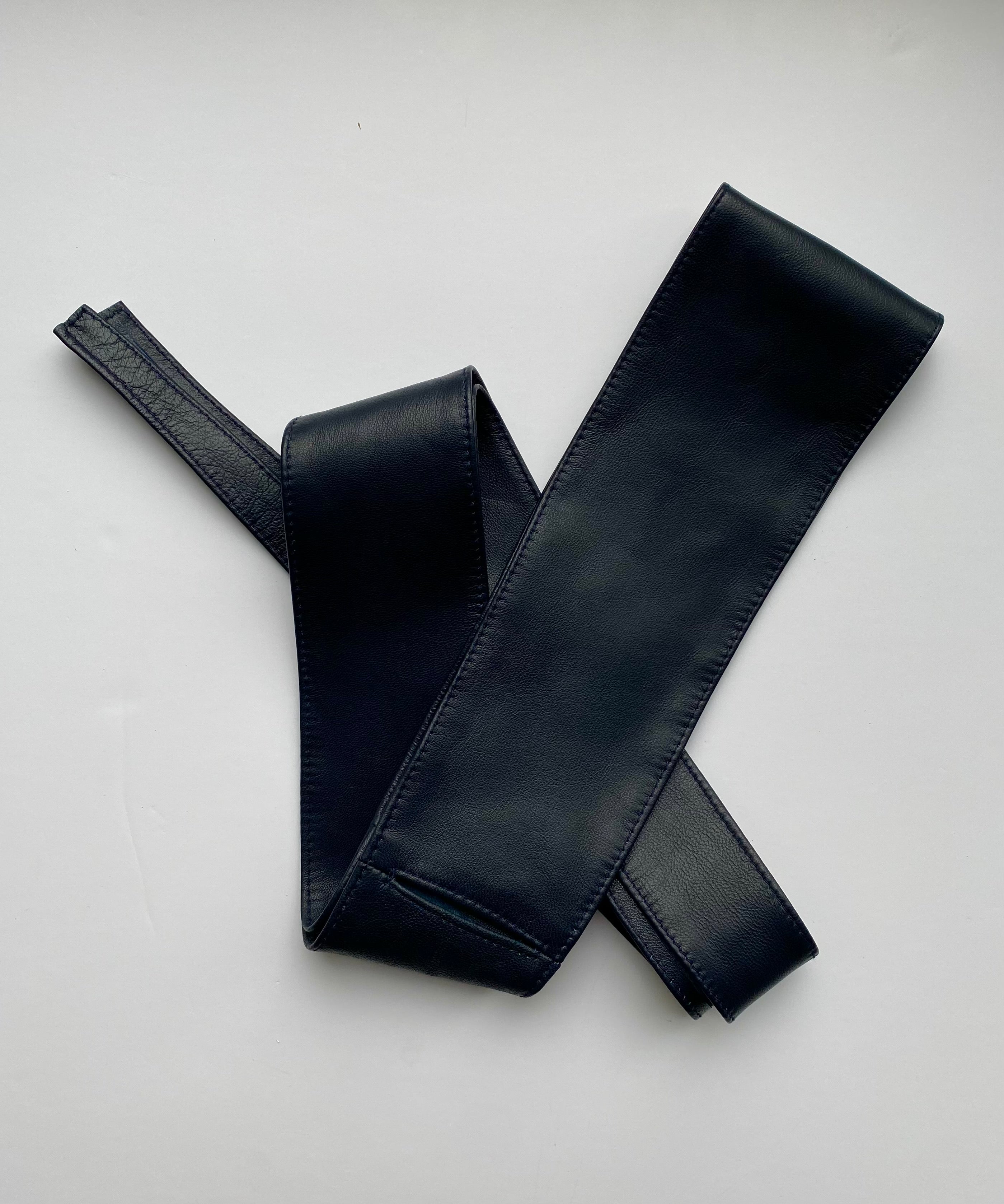 Black leather obi shop belt