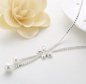 Butterfly Crystal And Pearl Necklace Set