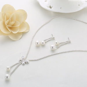 butterfly swarovski crystal and pearl necklace drop earring set