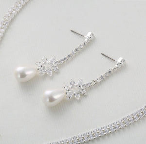 Crystal and pearl drop earrings