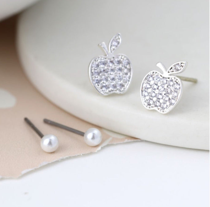 Crystal Apple And Stud Earring Set