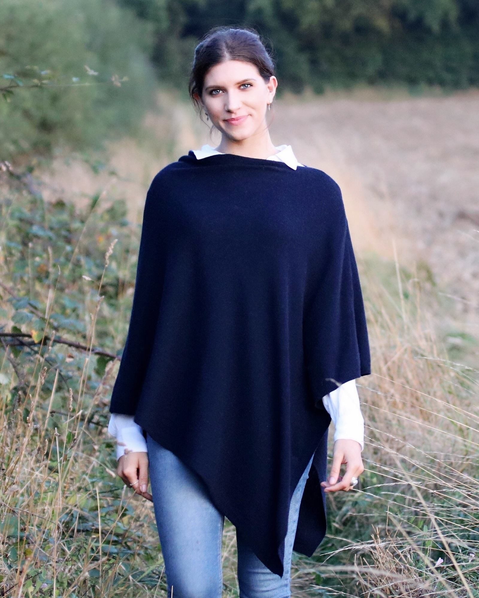 Dark navy blue cashmere blend poncho