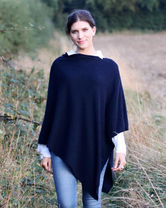 Dark navy blue cashmere blend poncho