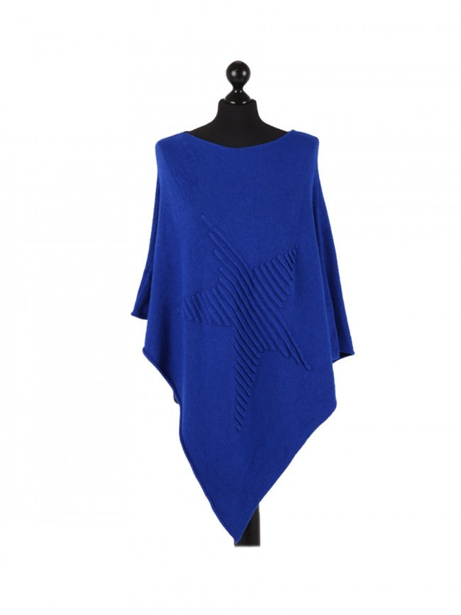 Royal blue poncho with raised ribbed star on front