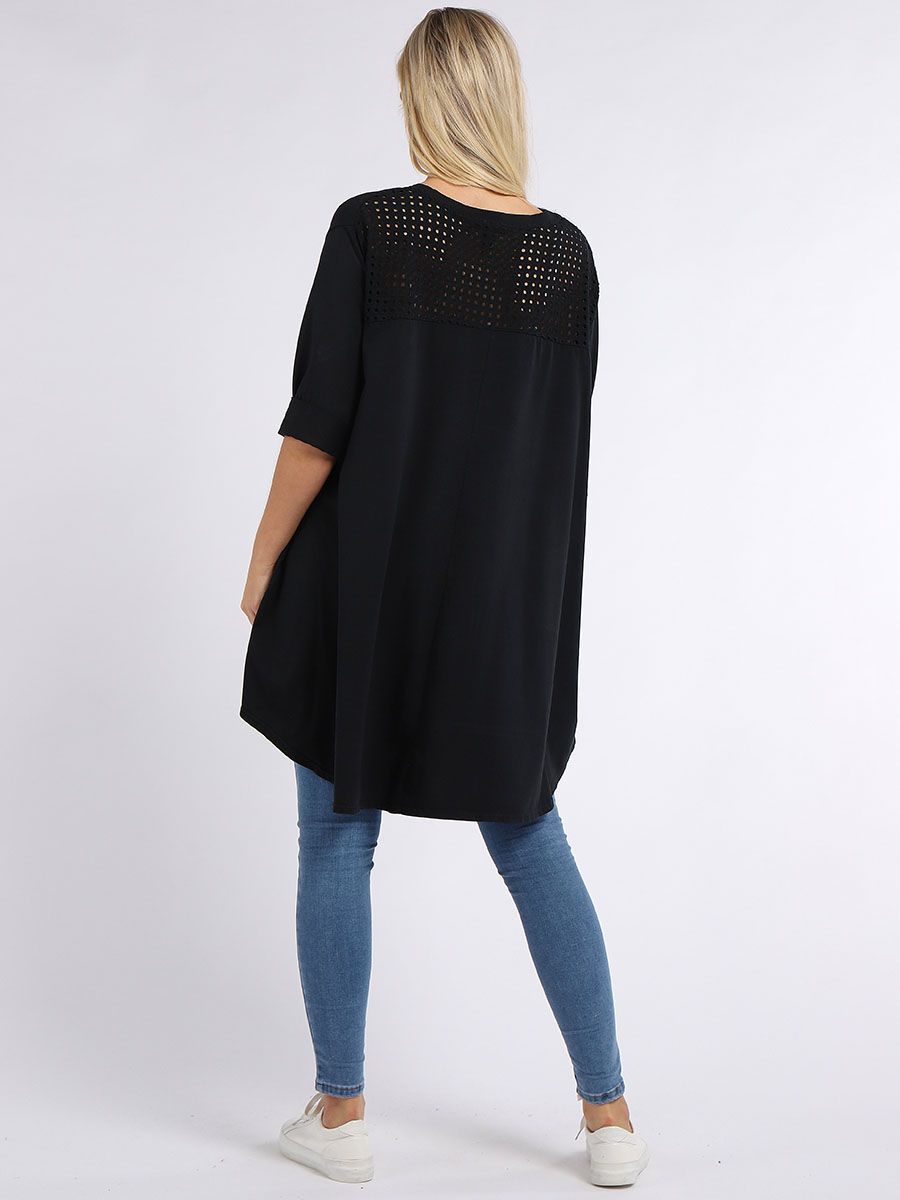 Crochet back plus size curve top black