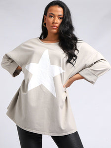 Star Print Plus Size Top - Beige