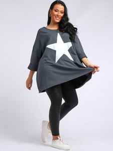 Star Print Plus Size Top - Charcoal