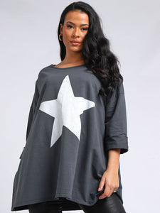 Star Print Plus Size Top - Charcoal