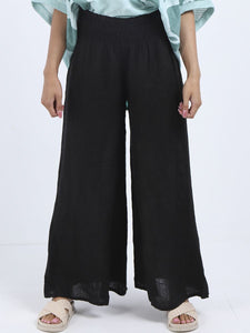 Linen Wide Leg Palazzo Trousers - Black