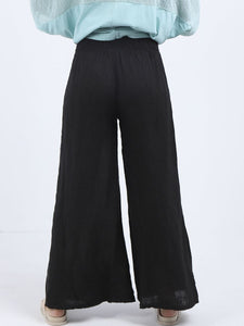 Linen Wide Leg Palazzo Trousers - Black