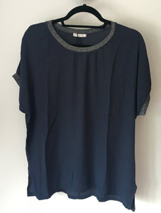 Metallic Cuff And Neckline Top - Navy