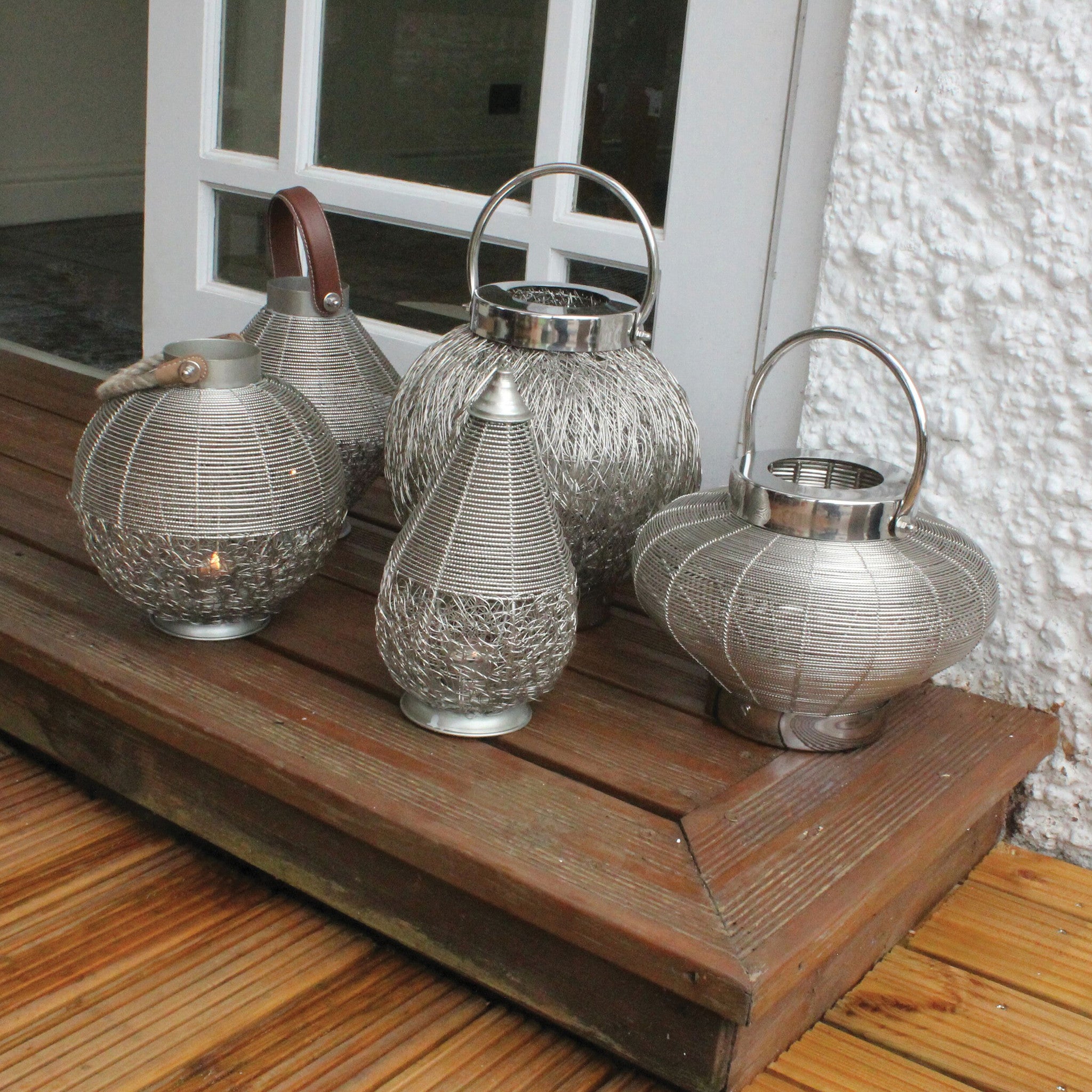 Wire Mesh Candle Lantern With Leather Effect Handle